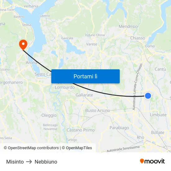 Misinto to Nebbiuno map