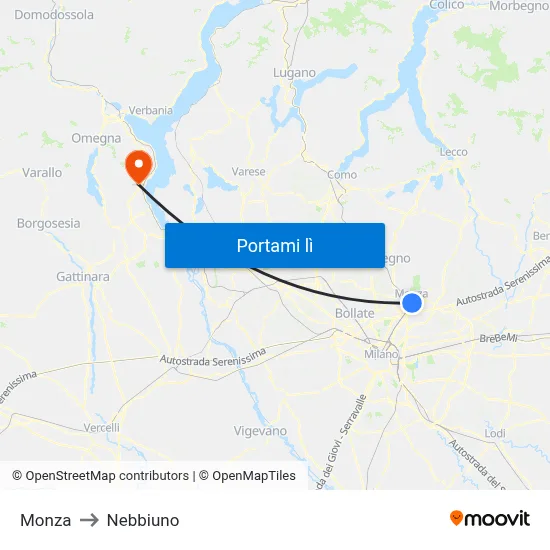 Monza to Nebbiuno map