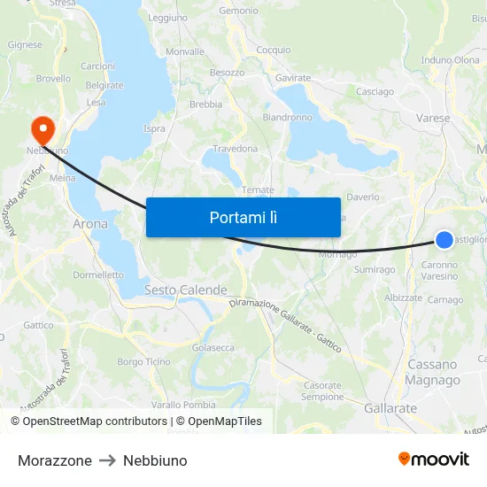 Morazzone to Nebbiuno map