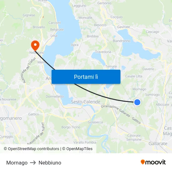 Mornago to Nebbiuno map