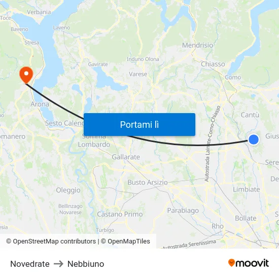 Novedrate to Nebbiuno map