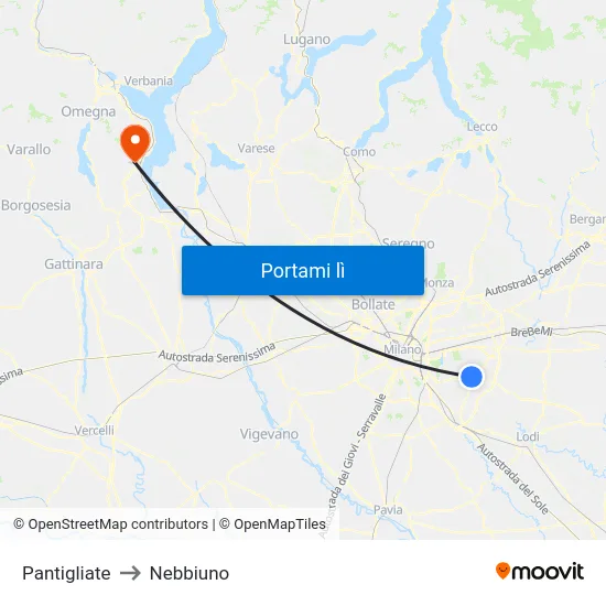 Pantigliate to Nebbiuno map