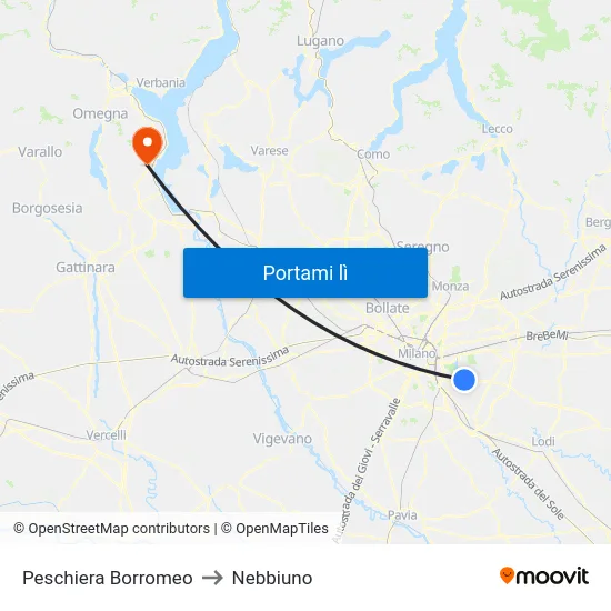 Peschiera Borromeo to Nebbiuno map