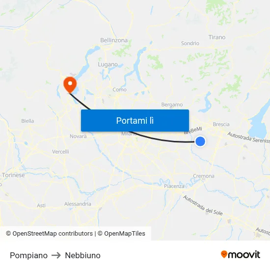 Pompiano to Nebbiuno map