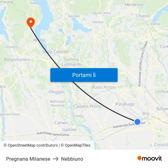 Pregnana Milanese to Nebbiuno map