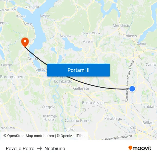 Rovello Porro to Nebbiuno map