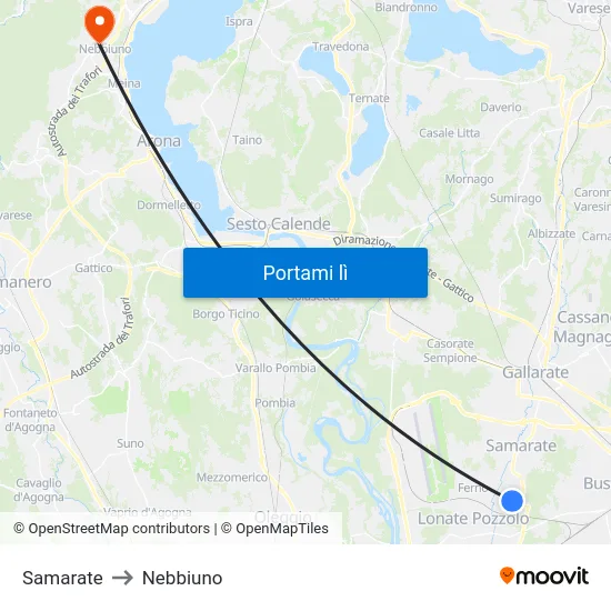 Samarate to Nebbiuno map