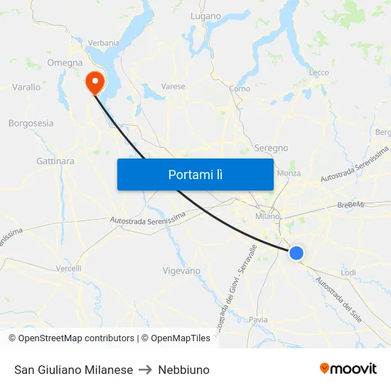San Giuliano Milanese to Nebbiuno map