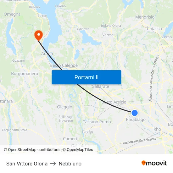 San Vittore Olona to Nebbiuno map