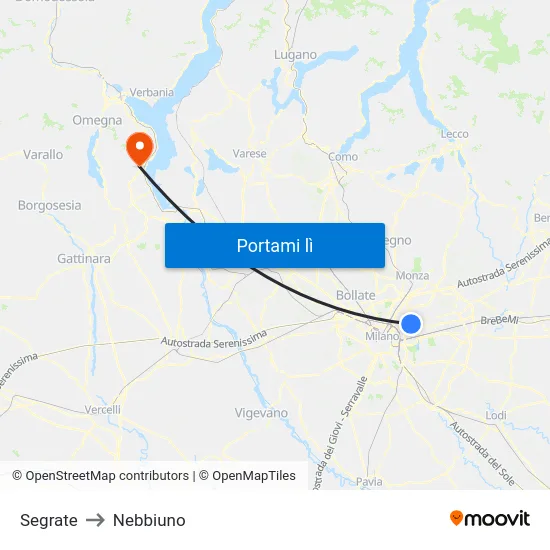 Segrate to Nebbiuno map