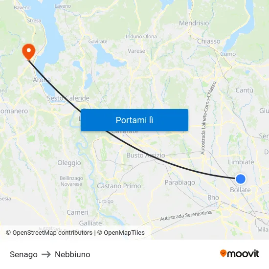 Senago to Nebbiuno map