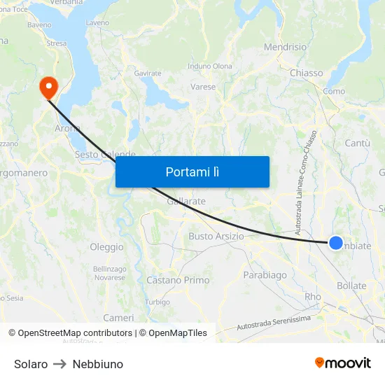 Solaro to Nebbiuno map