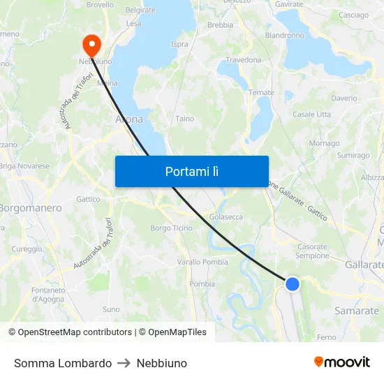 Somma Lombardo to Nebbiuno map