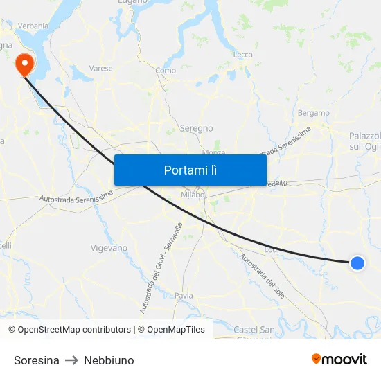 Soresina to Nebbiuno map
