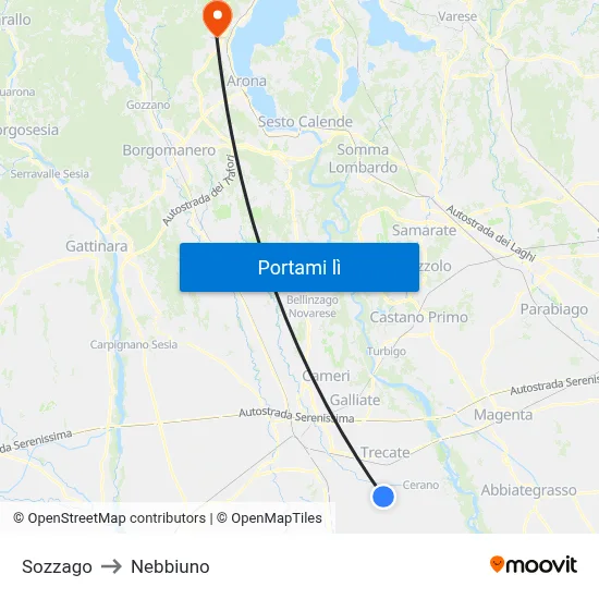 Sozzago to Nebbiuno map