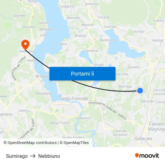 Sumirago to Nebbiuno map