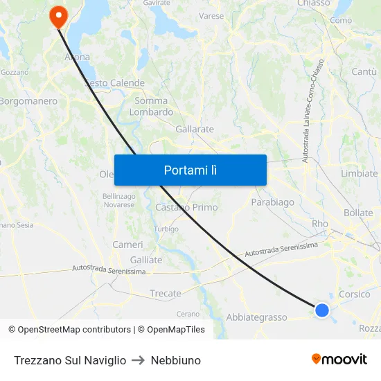 Trezzano Sul Naviglio to Nebbiuno map