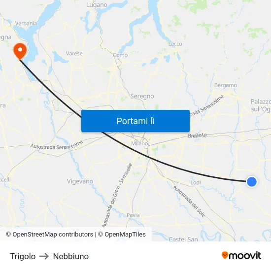 Trigolo to Nebbiuno map