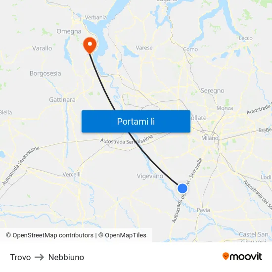Trovo to Nebbiuno map