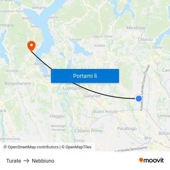 Turate to Nebbiuno map