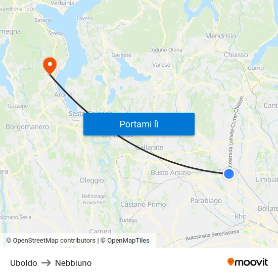 Uboldo to Nebbiuno map