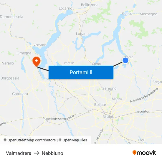 Valmadrera to Nebbiuno map