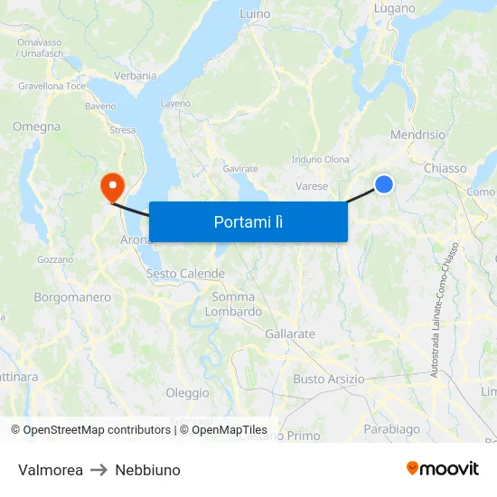 Valmorea to Nebbiuno map
