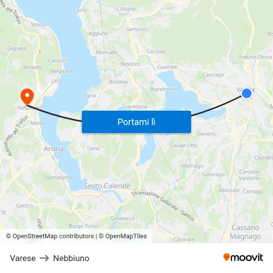 Varese to Nebbiuno map
