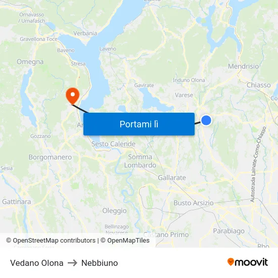 Vedano Olona to Nebbiuno map