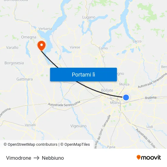 Vimodrone to Nebbiuno map