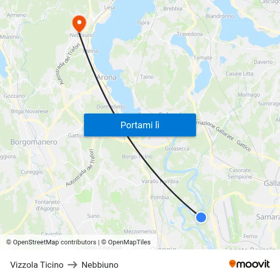 Vizzola Ticino to Nebbiuno map