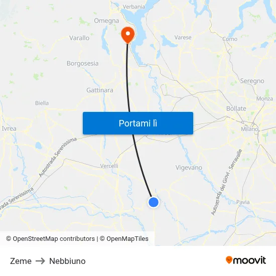 Zeme to Nebbiuno map