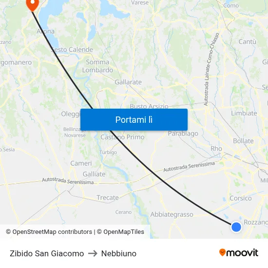 Zibido San Giacomo to Nebbiuno map