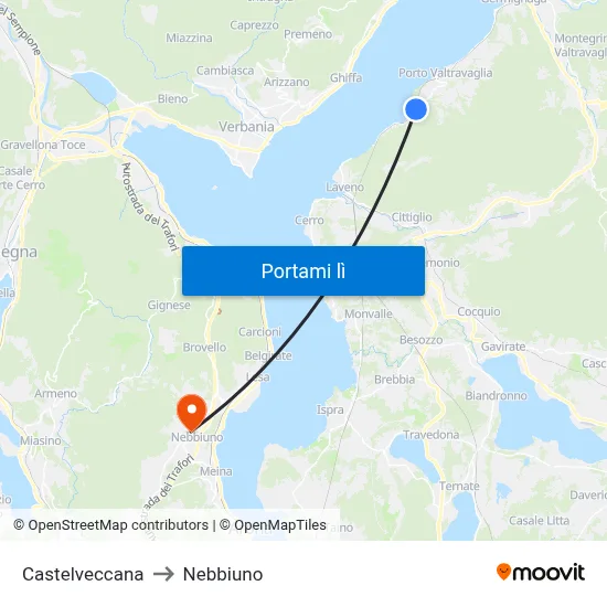 Castelveccana to Nebbiuno map