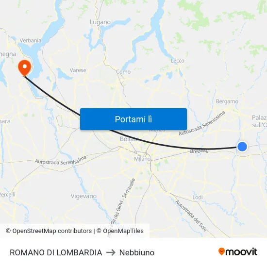 ROMANO DI LOMBARDIA to Nebbiuno map