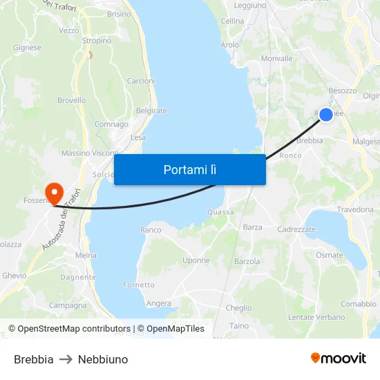 Brebbia to Nebbiuno map