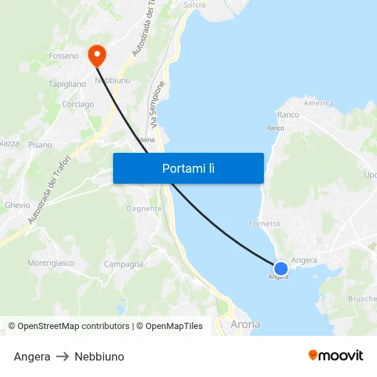Angera to Nebbiuno map