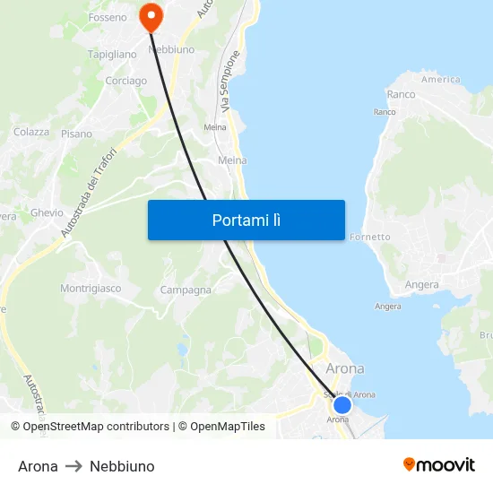 Arona to Nebbiuno map