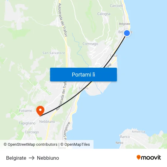 Belgirate to Nebbiuno map
