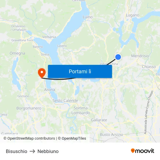 Bisuschio to Nebbiuno map