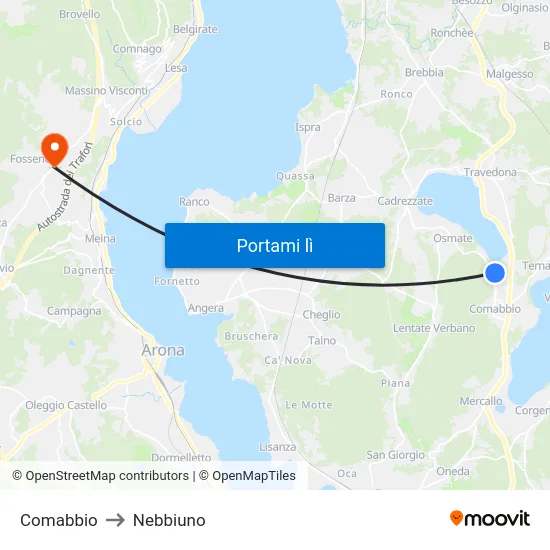 Comabbio to Nebbiuno map