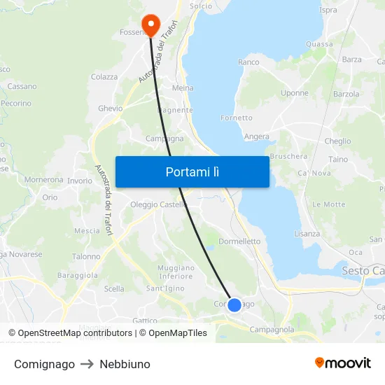 Comignago to Nebbiuno map