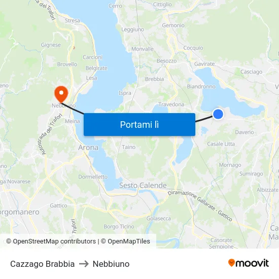 Cazzago Brabbia to Nebbiuno map