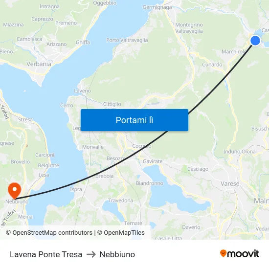 Lavena Ponte Tresa to Nebbiuno map