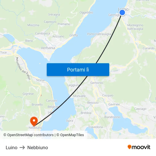 Luino to Nebbiuno map
