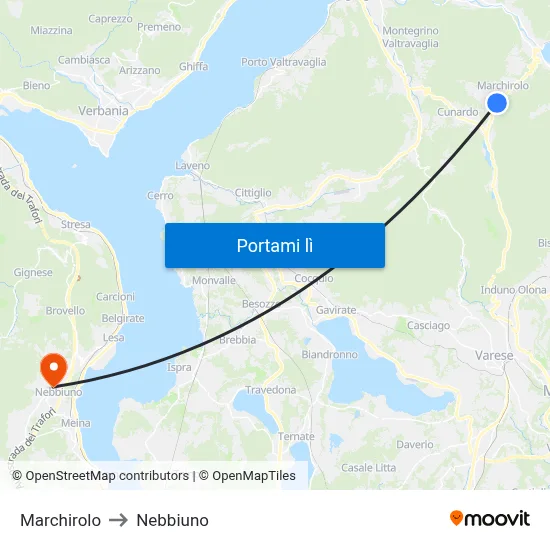Marchirolo to Nebbiuno map
