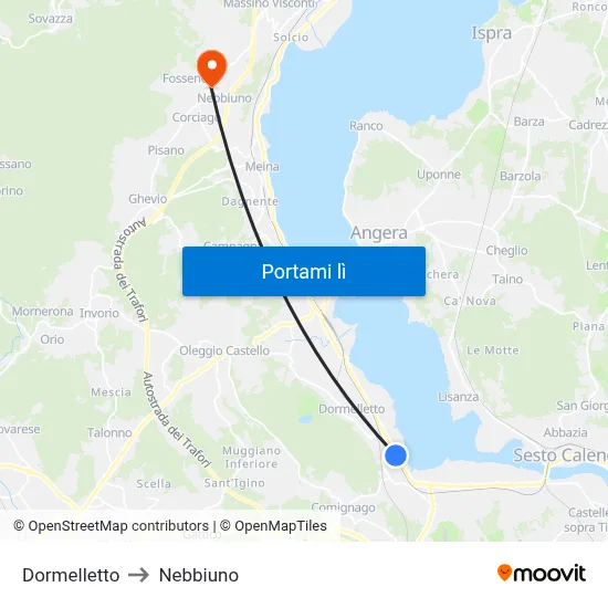 Dormelletto to Nebbiuno map