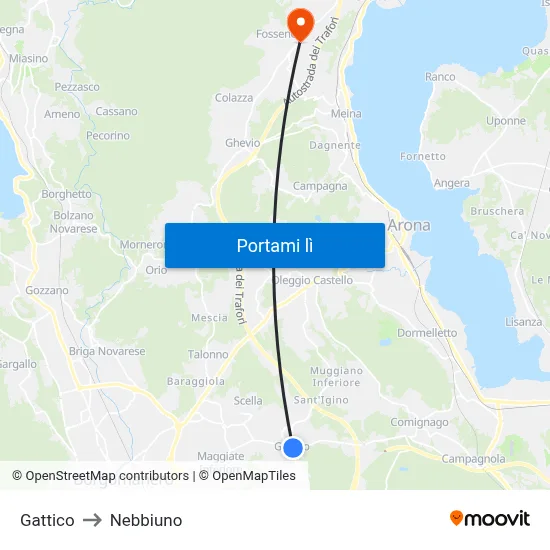 Gattico to Nebbiuno map
