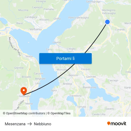 Mesenzana to Nebbiuno map