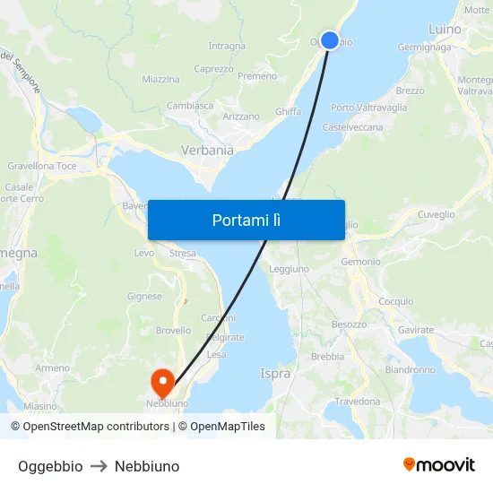 Oggebbio to Nebbiuno map